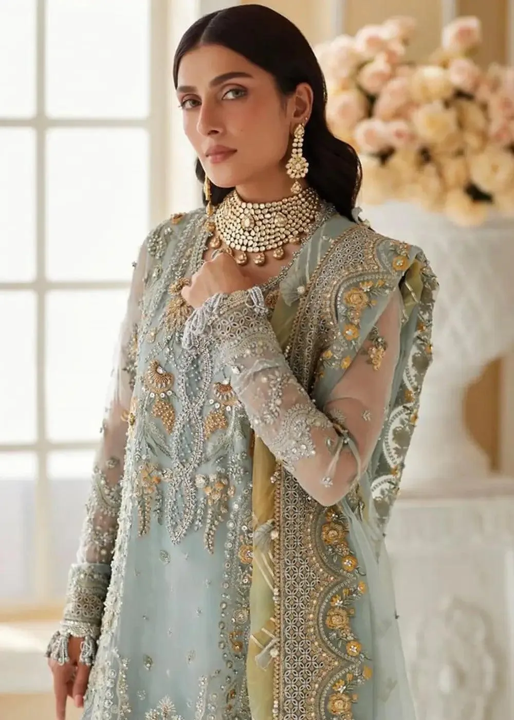 Elan Wedding Festive 23 Sea Green Raw Silk – view 5 – Poshaq