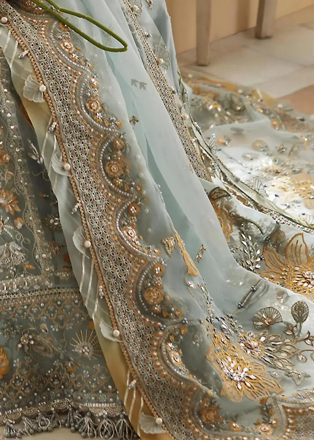 Elan Wedding Festive 23 Sea Green Raw Silk – view 6 – Poshaq
