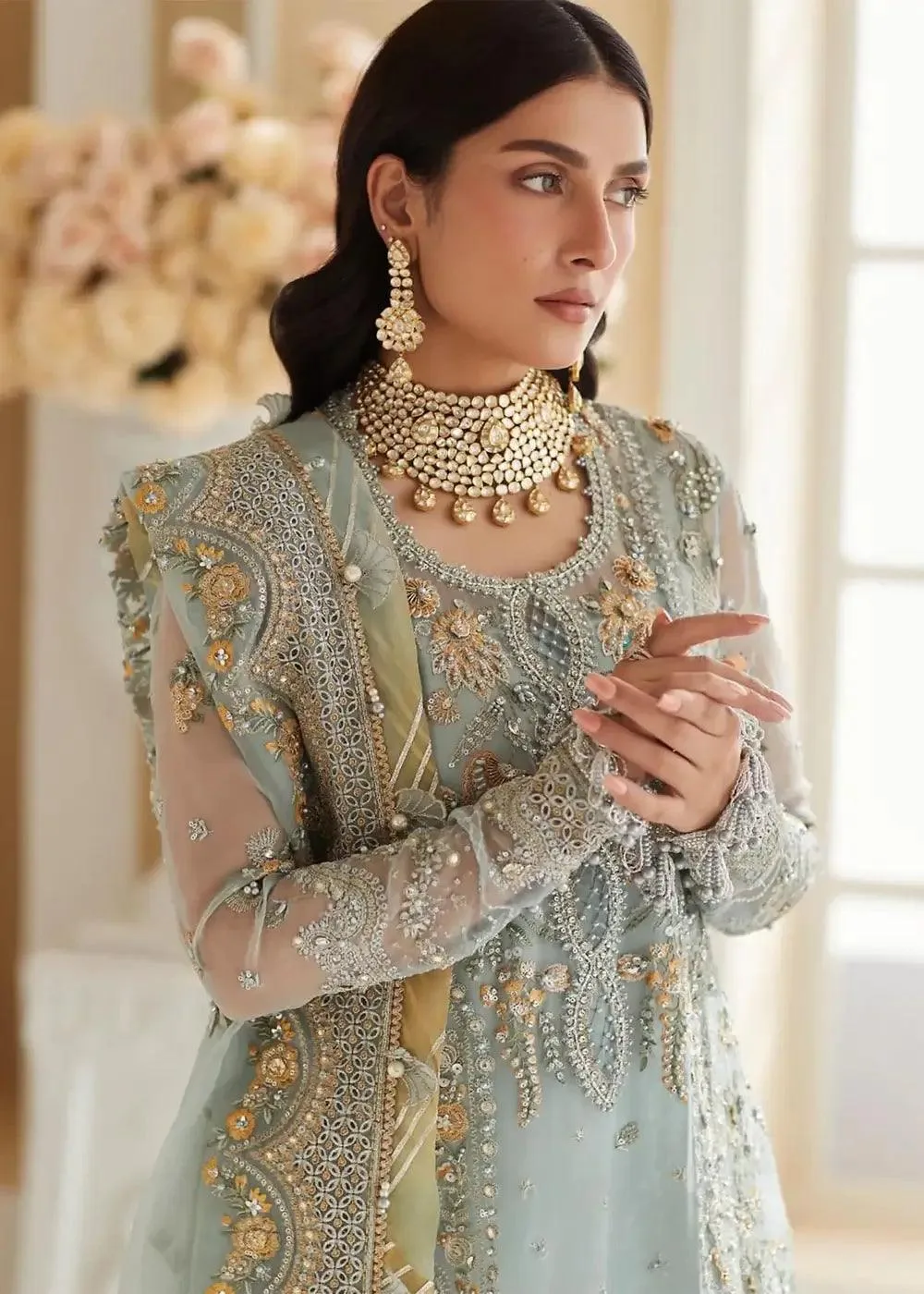Elan Wedding Festive 23 Sea Green Raw Silk – view 7 – Poshaq