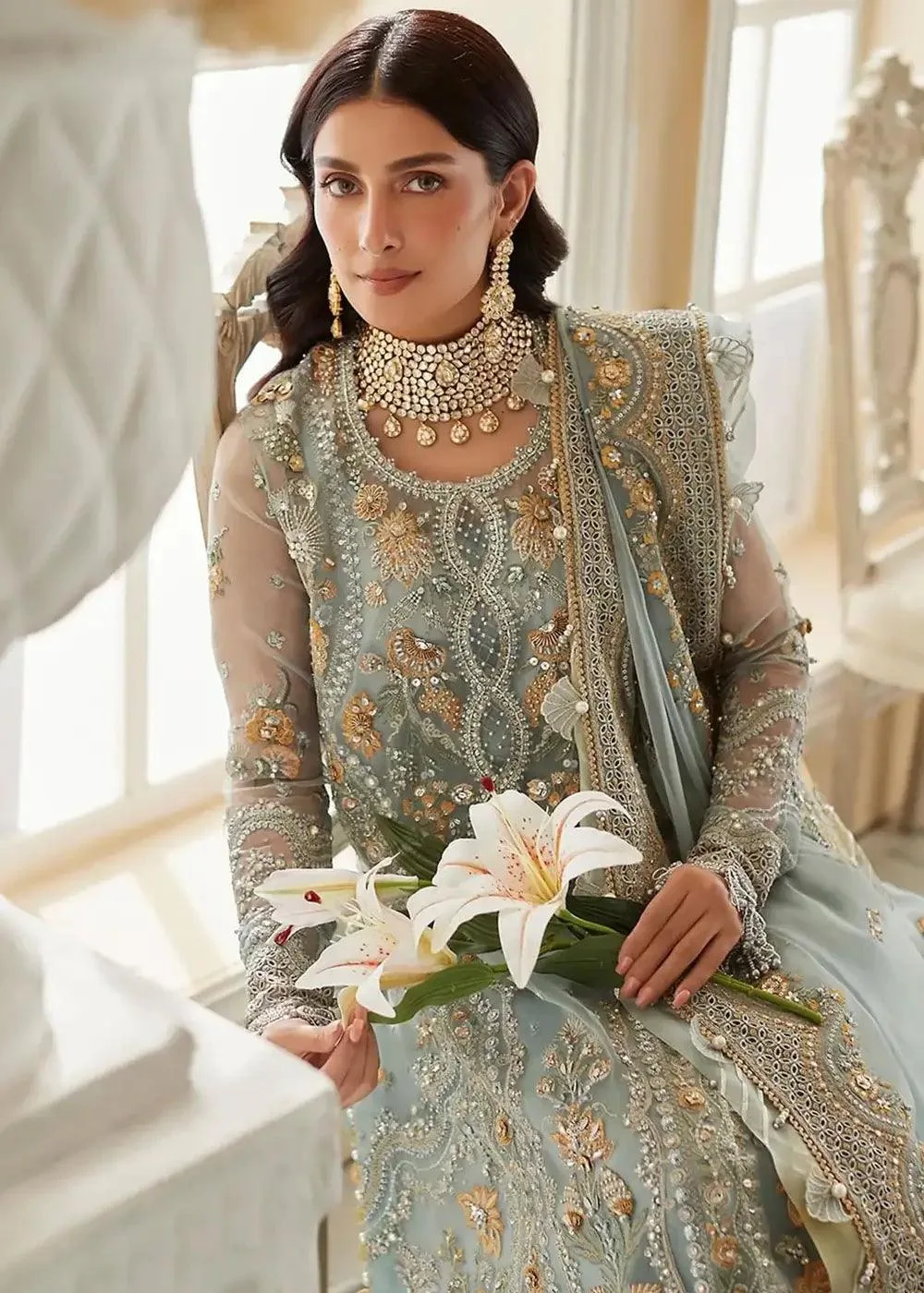 Elan Wedding Festive 23 Sea Green Raw Silk – view 8 – Poshaq