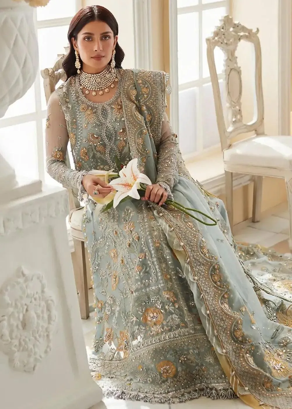 Elan Wedding Festive 23 Sea Green Raw Silk – view 9 – Poshaq