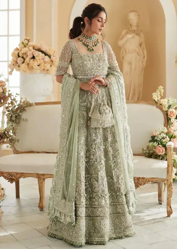 Elan Wedding Festive 2023 Green Raw Silk – view 1 – Poshaq