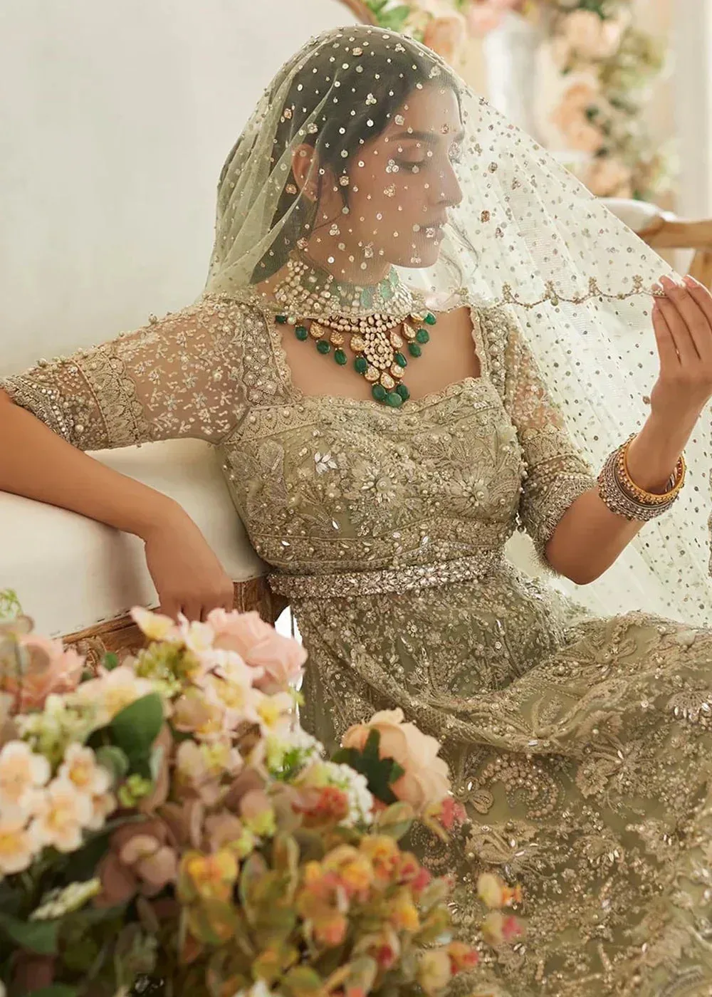 Elan Wedding Festive 2023 Green Raw Silk – view 2 – Poshaq
