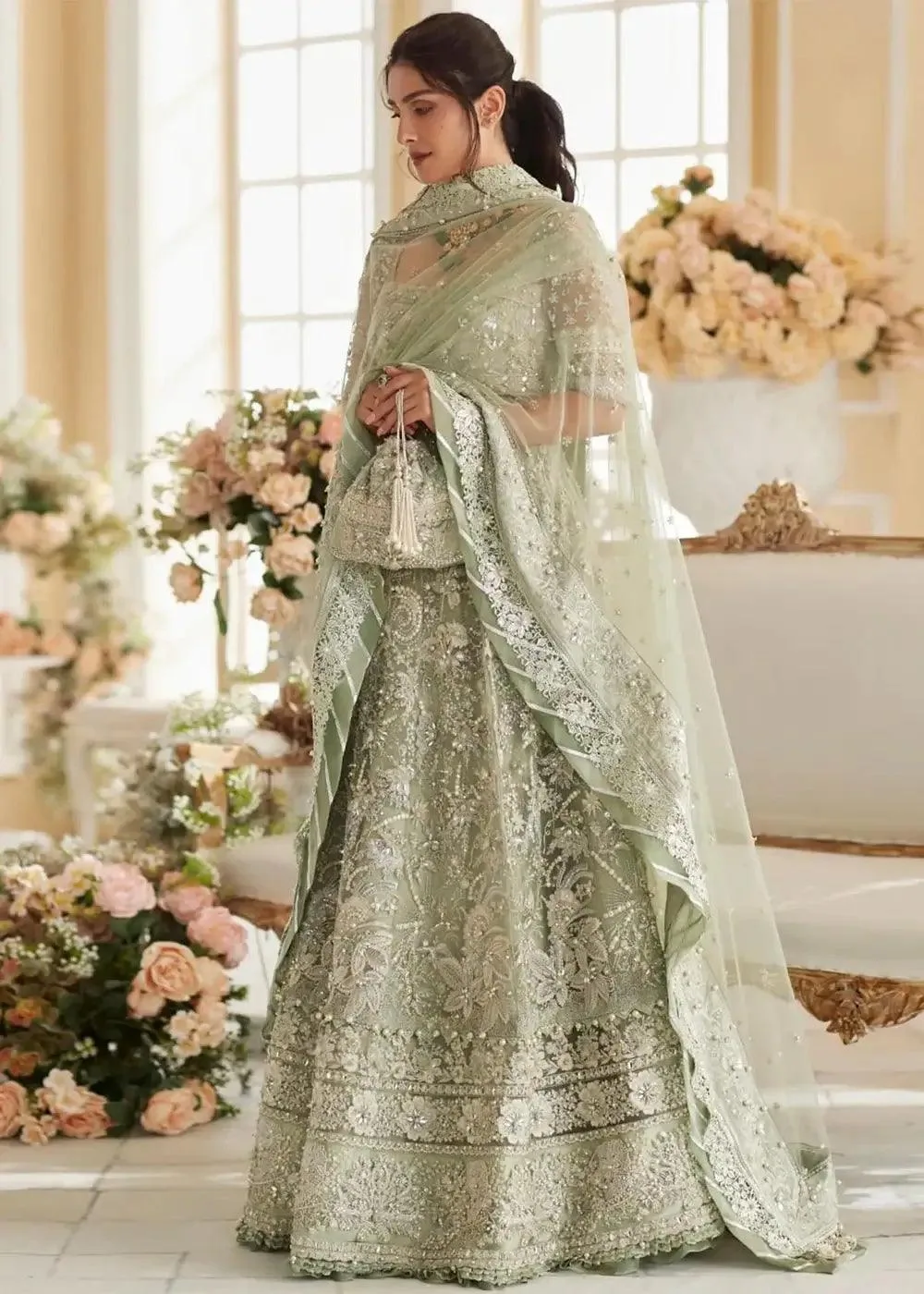 Elan Wedding Festive 2023 Green Raw Silk – view 5 – Poshaq