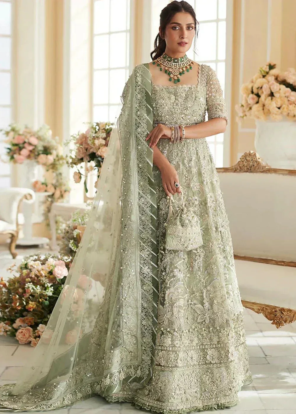Elan Wedding Festive 2023 Green Raw Silk – view 6 – Poshaq