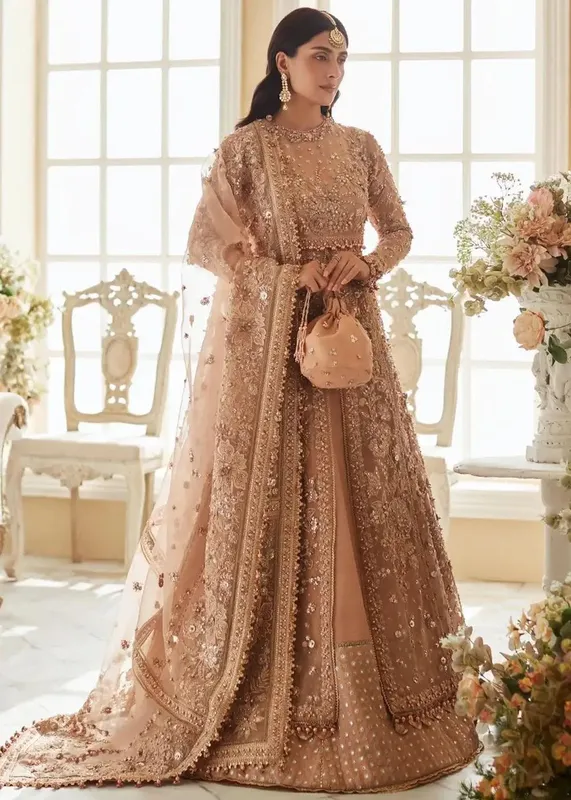 Elan Wedding Festive 23 Peach Raw Silk – view 1 – Poshaq