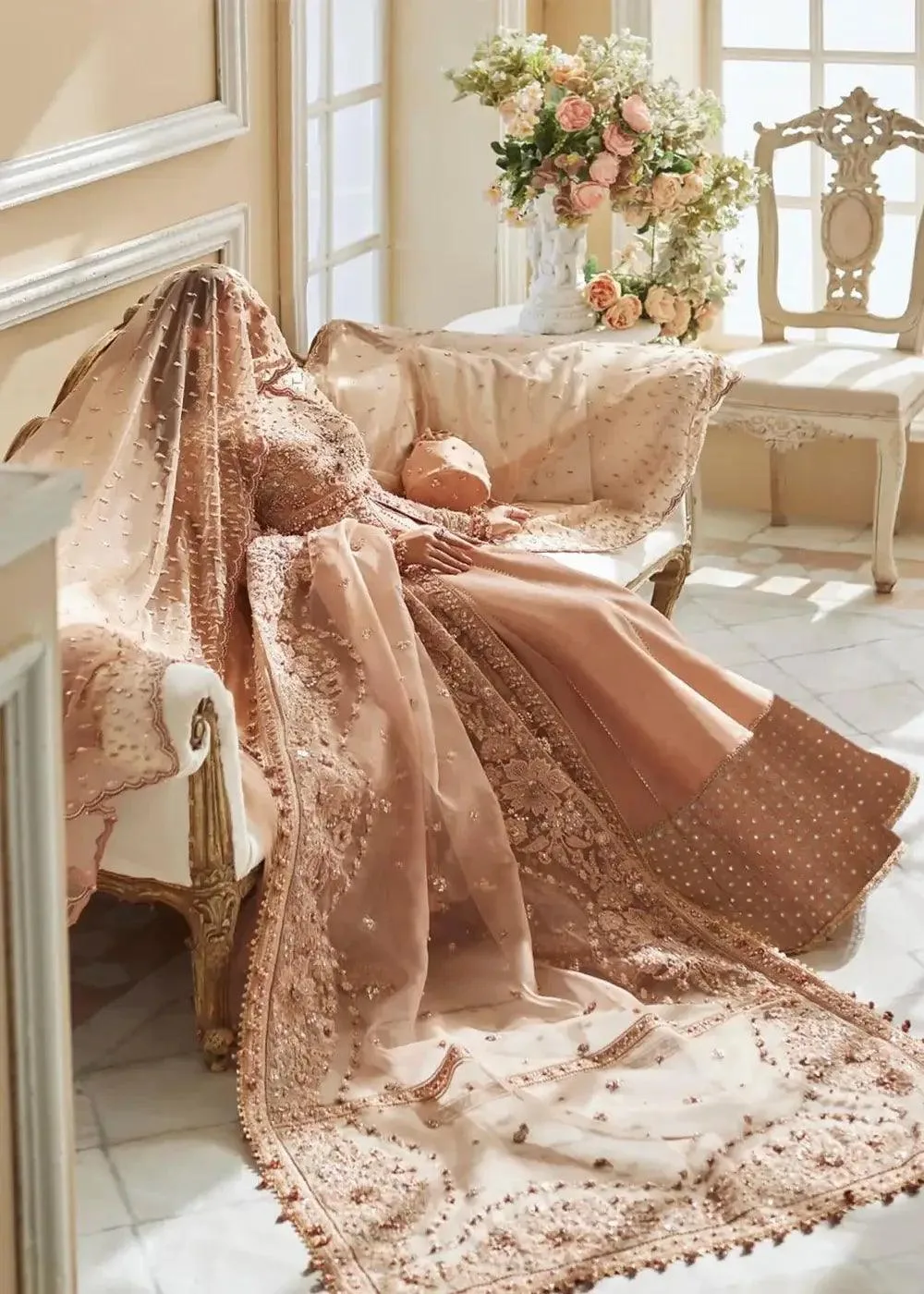 Elan Wedding Festive 23 Peach Raw Silk – view 3 – Poshaq