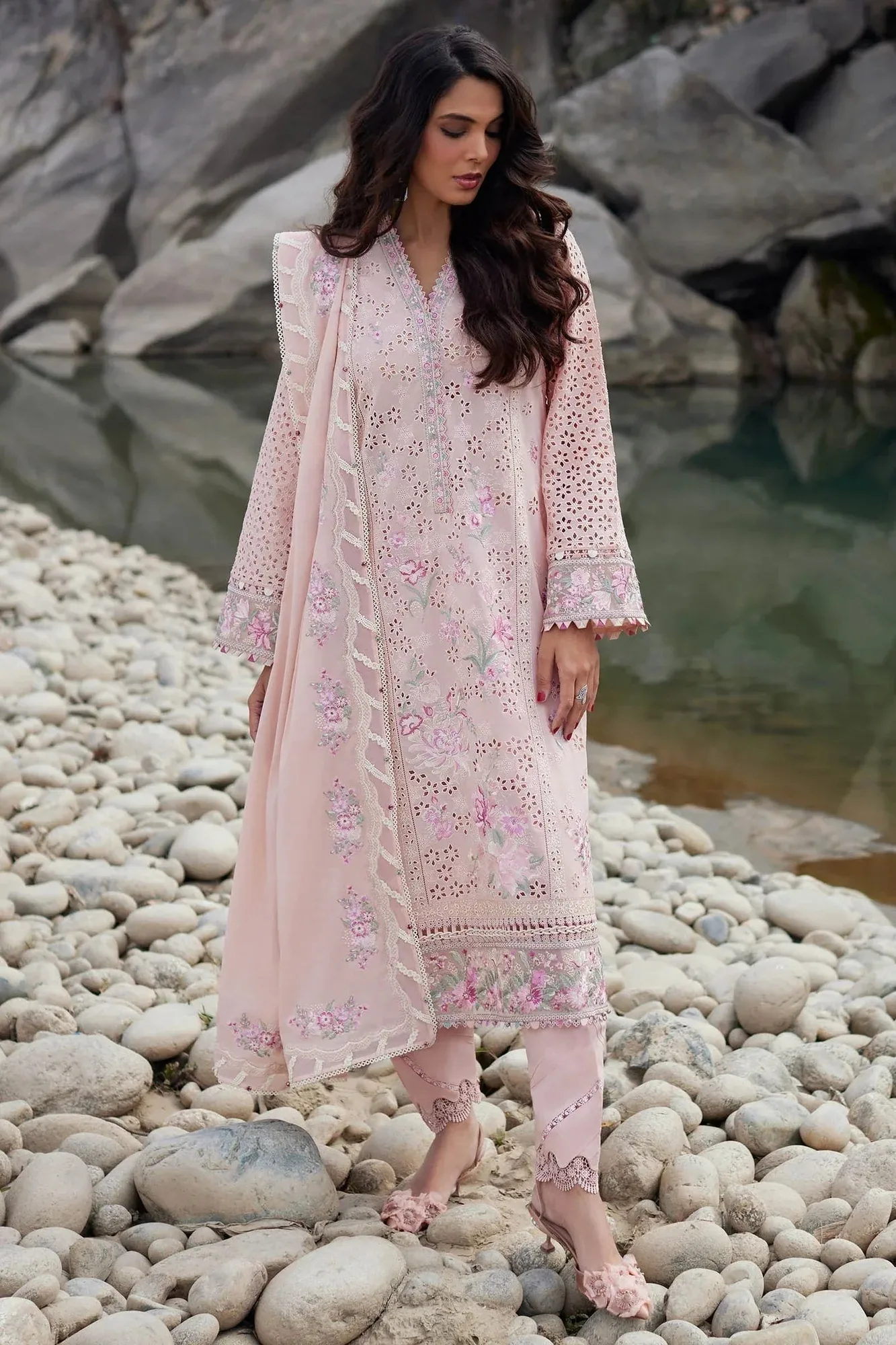 Elan Lawn24 Pink Organza – view 1 – Poshaq