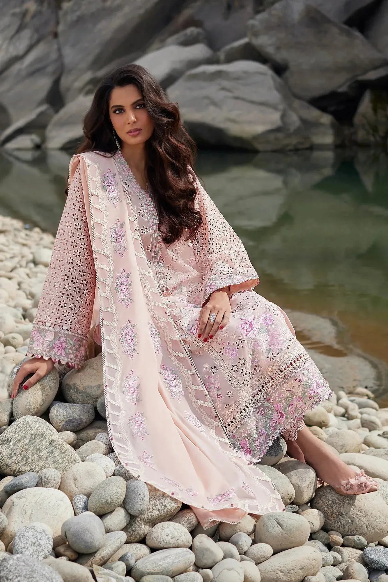 Elan Lawn24 Pink Organza – view 3 – Poshaq