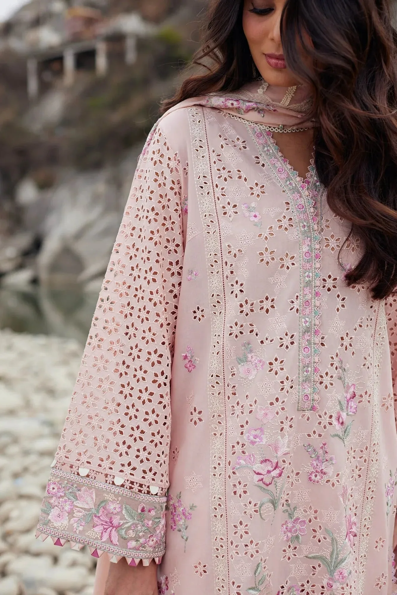 Elan Lawn24 Pink Organza – view 4 – Poshaq