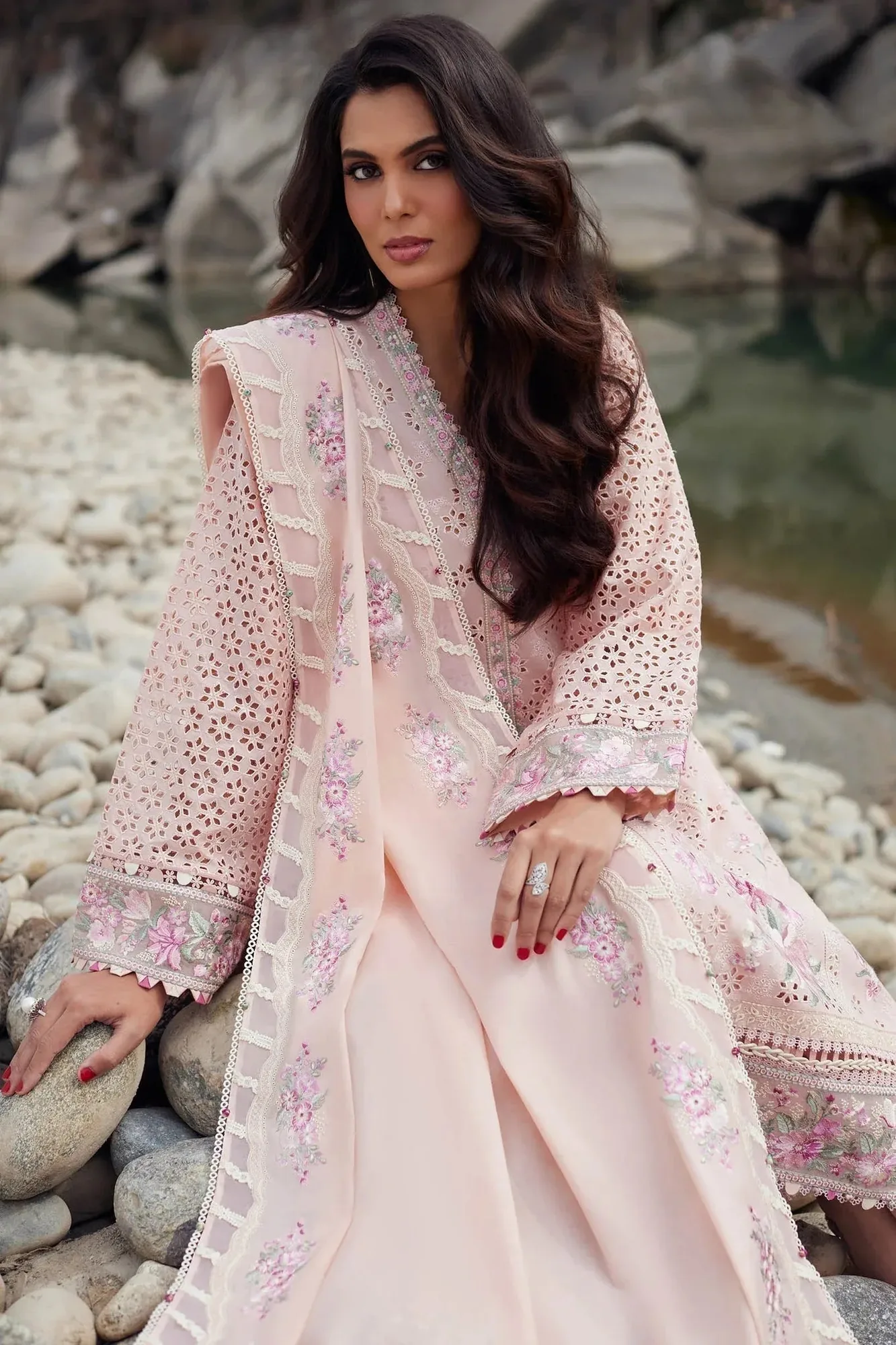 Elan Lawn24 Pink Organza – view 5 – Poshaq