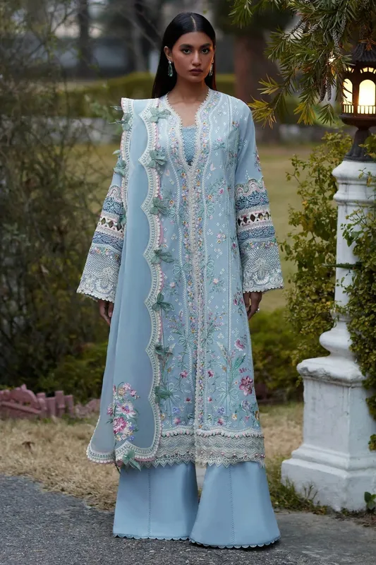 Elan Lawn24 Sky Blue Organza – view 1 – Poshaq
