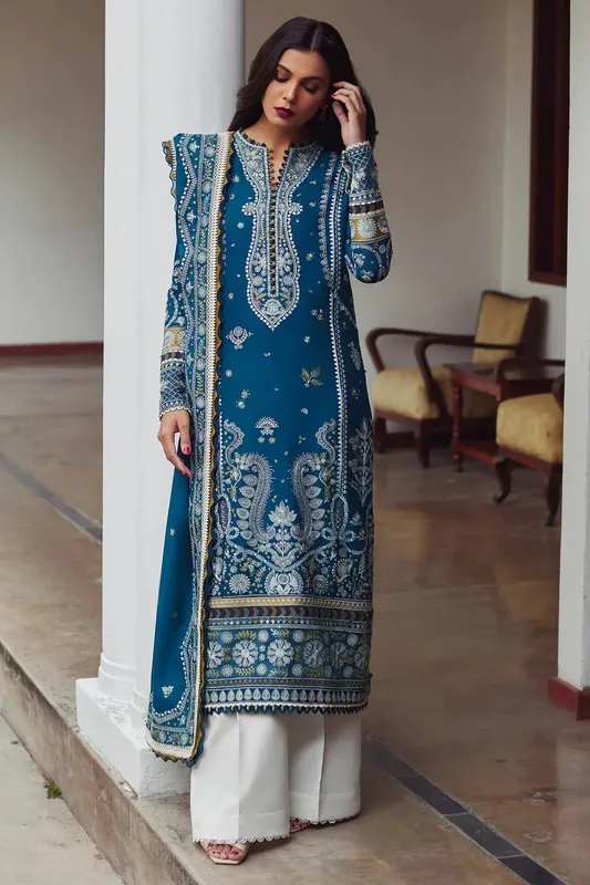 Elan Lawn24 Teal Organza – view 1 – Poshaq