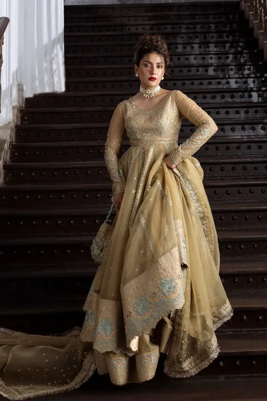 Erum Khan Jahan Wedding 25 Gold Raw Silk – view 1 – Poshaq
