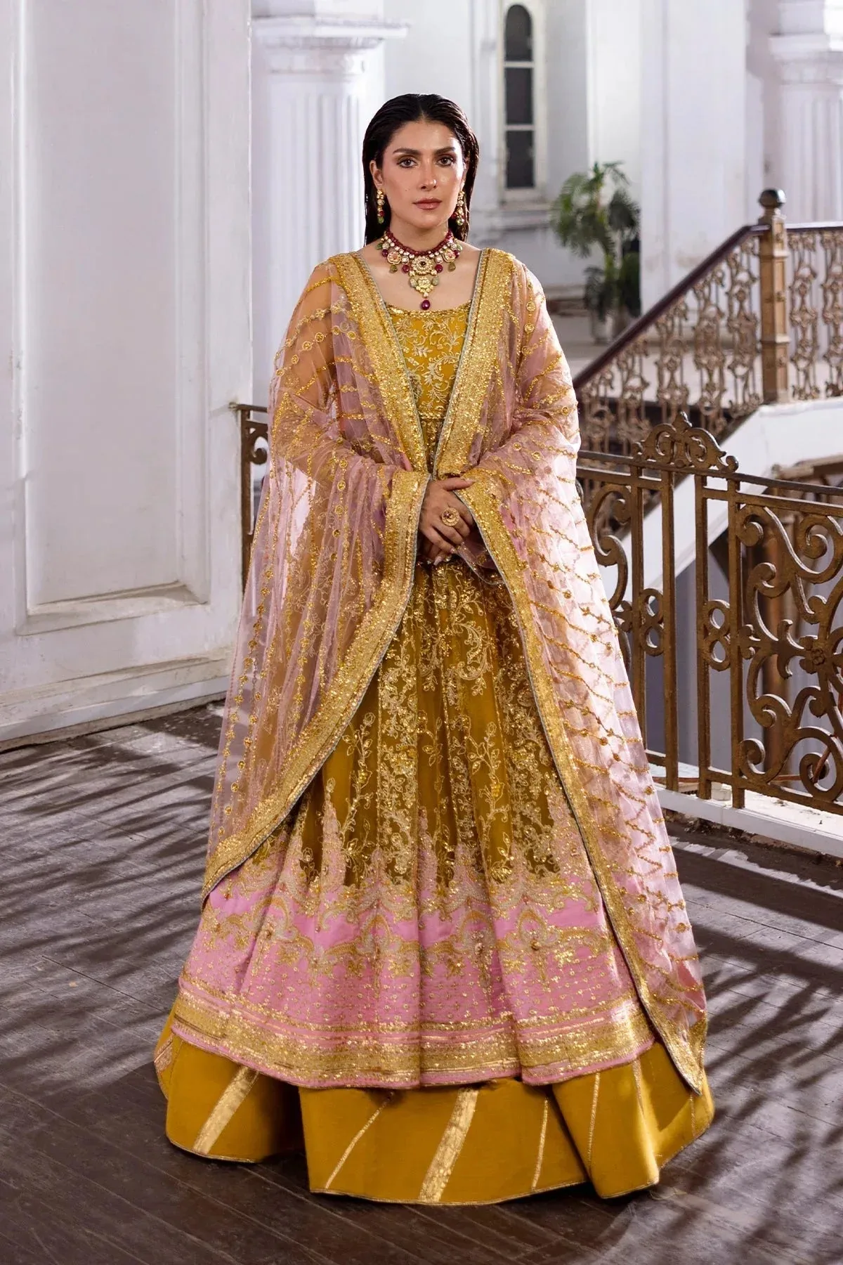 Erum Khan Jahan Wedding 25 golden yellow Raw Silk – view 1 – Poshaq