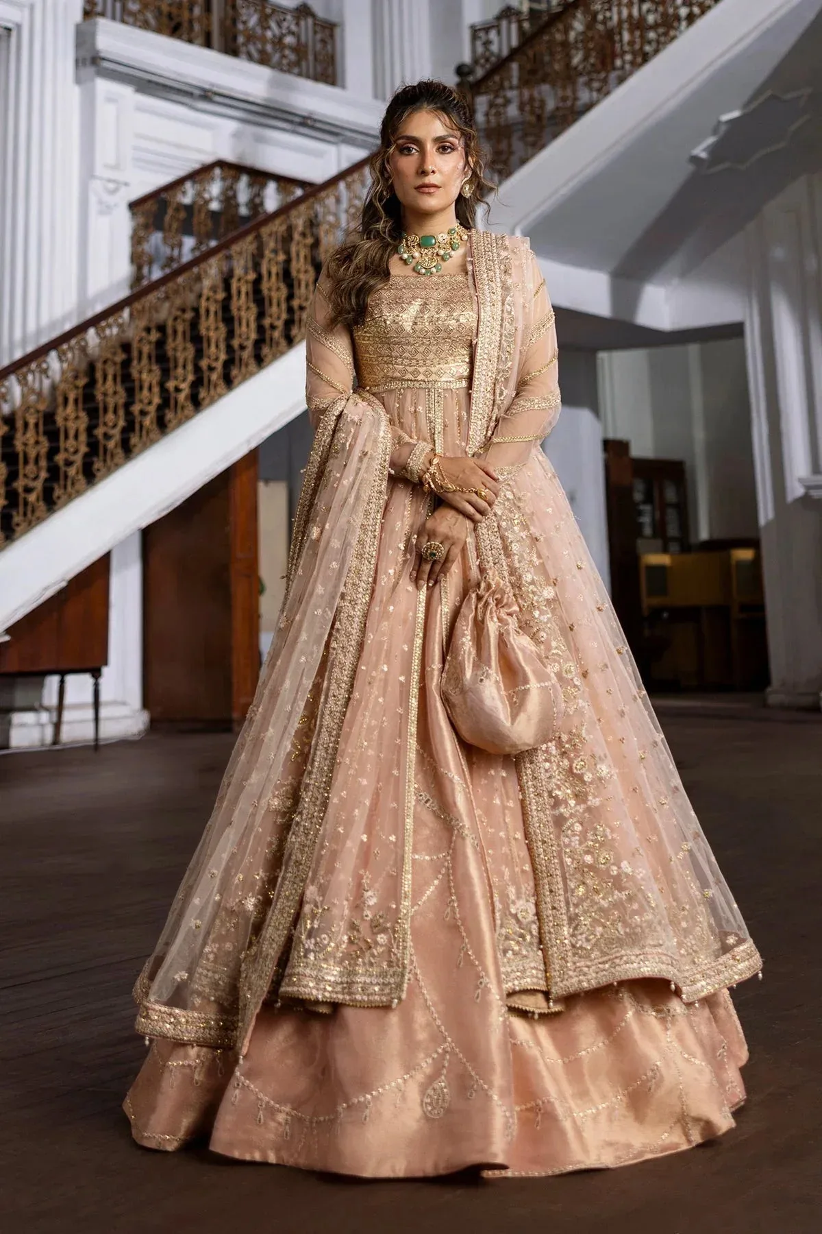 Erum Khan Jahan Wedding 25 peach Tissue – view 1 – Poshaq