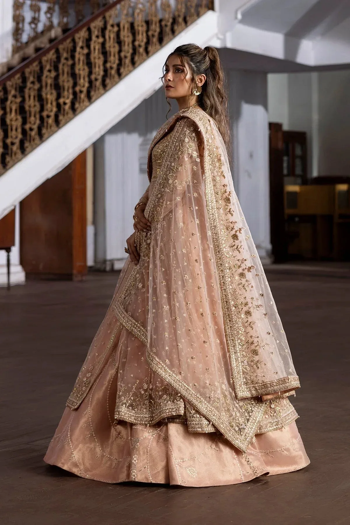 Erum Khan Jahan Wedding 25 peach Tissue – view 2 – Poshaq