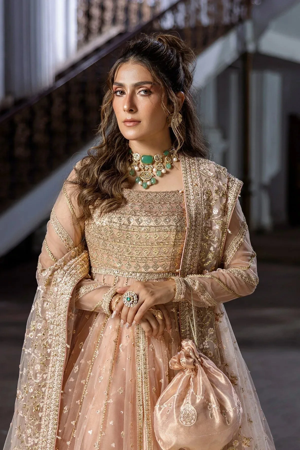 Erum Khan Jahan Wedding 25 peach Tissue – view 3 – Poshaq