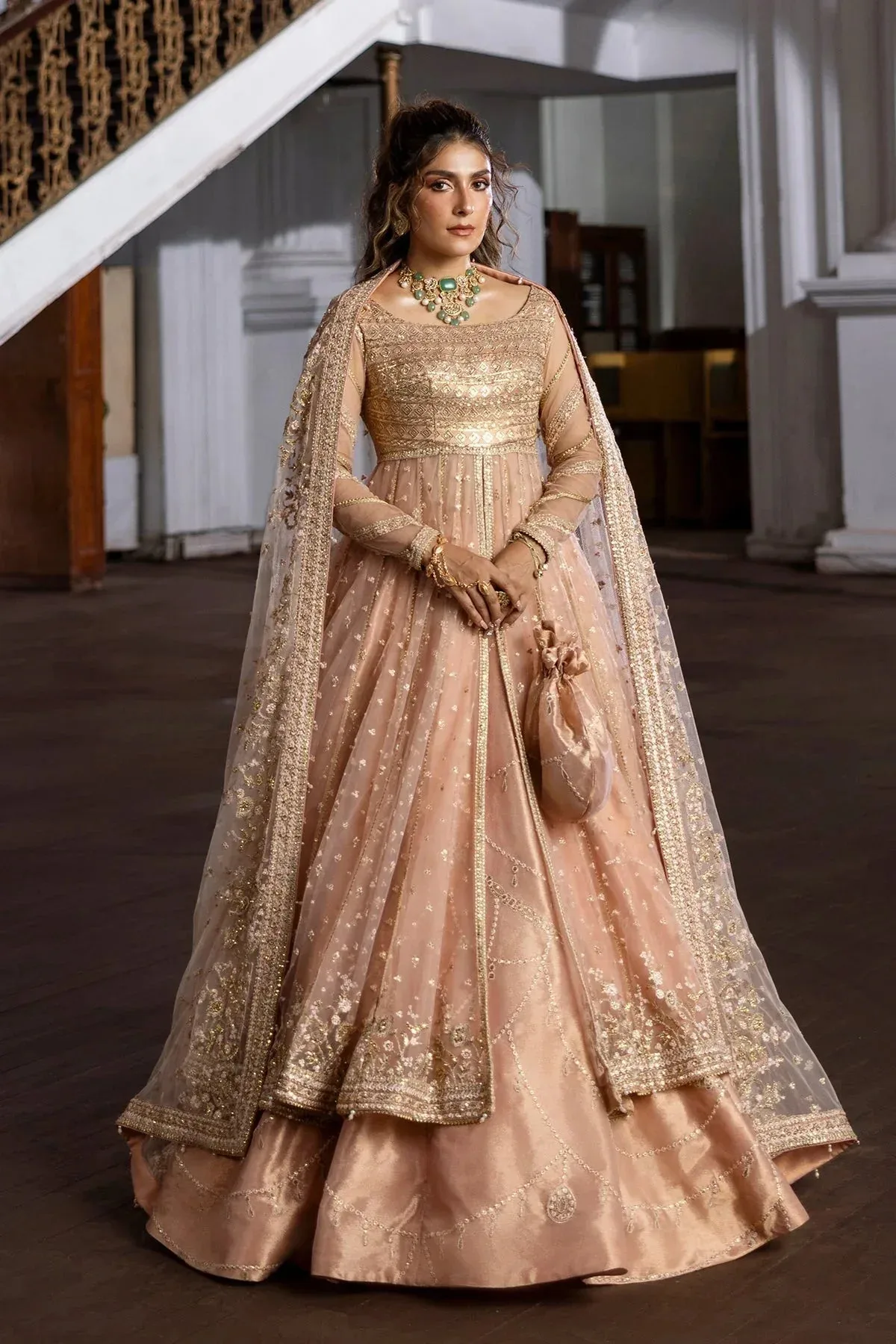 Erum Khan Jahan Wedding 25 peach Tissue – view 4 – Poshaq