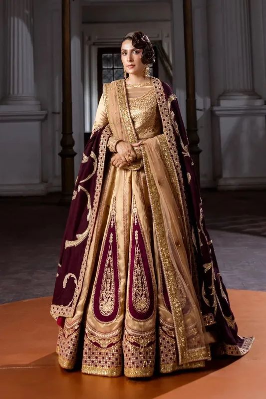 Erum Khan Jahan Wedding 25 Gold Raw Silk – view 1 – Poshaq