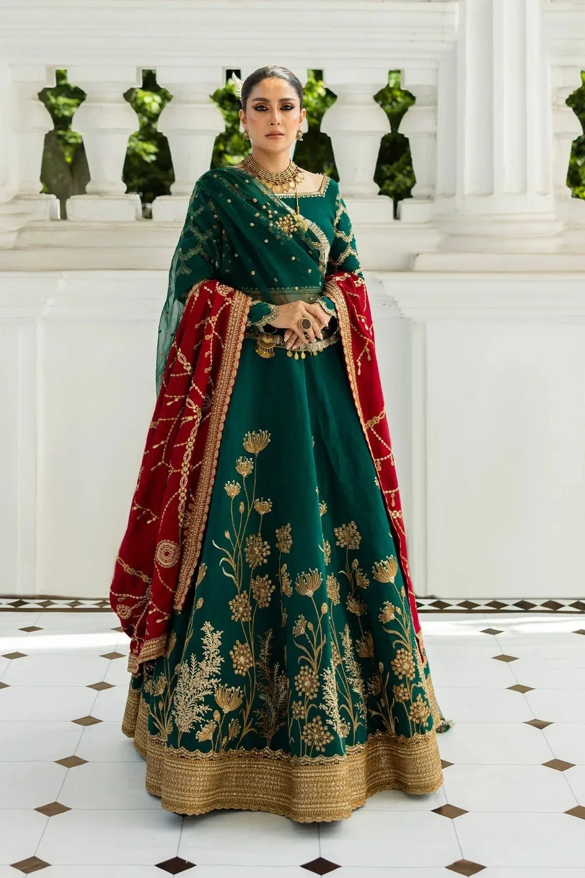 Erum Khan Jahan Wedding 25 emerald green Raw Silk – view 1 – Poshaq