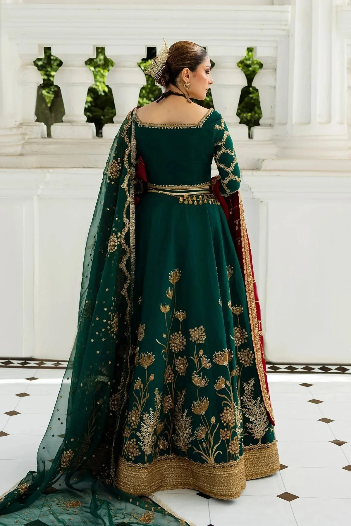 Erum Khan Jahan Wedding 25 emerald green Raw Silk – view 2 – Poshaq