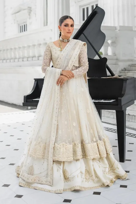 Erum Khan Jahan Wedding 25 White Raw Silk – view 1 – Poshaq
