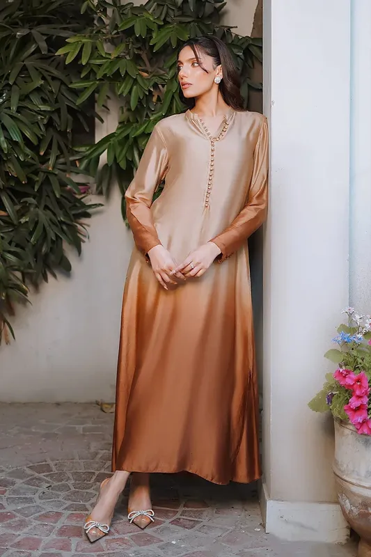 Erum Khan Nue Pret Golden Raw Silk – view 1 – Poshaq