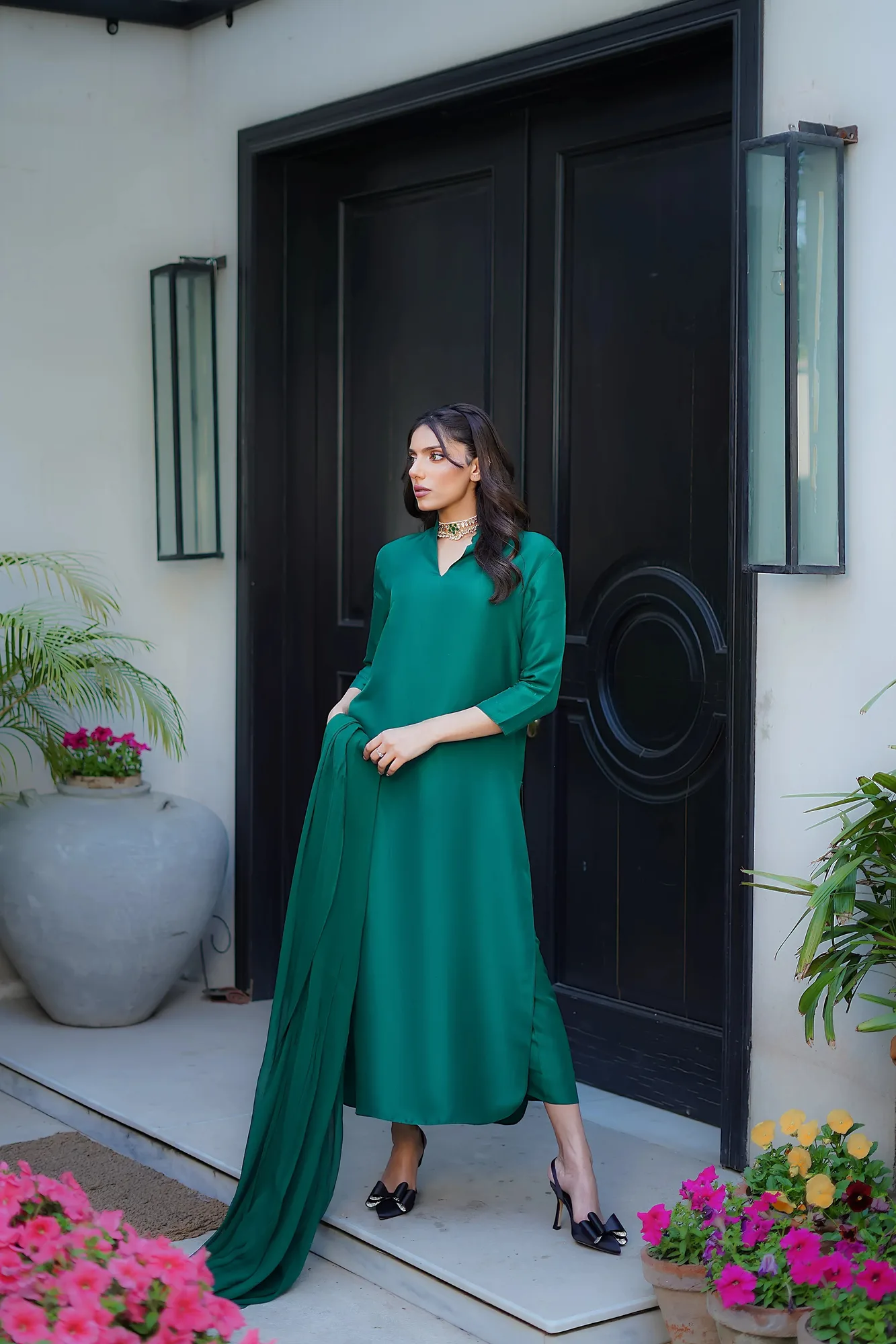 Erum Khan Nue Pret teal green Raw Silk – view 3 – Poshaq