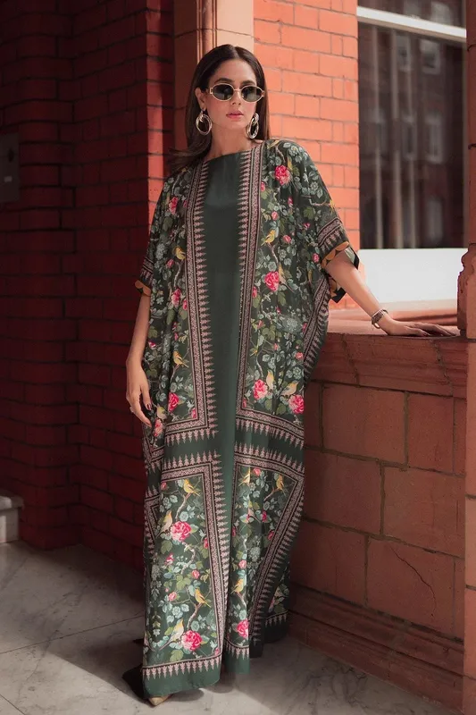 Erum Khan Deep Green Georgette – view 1 – Poshaq