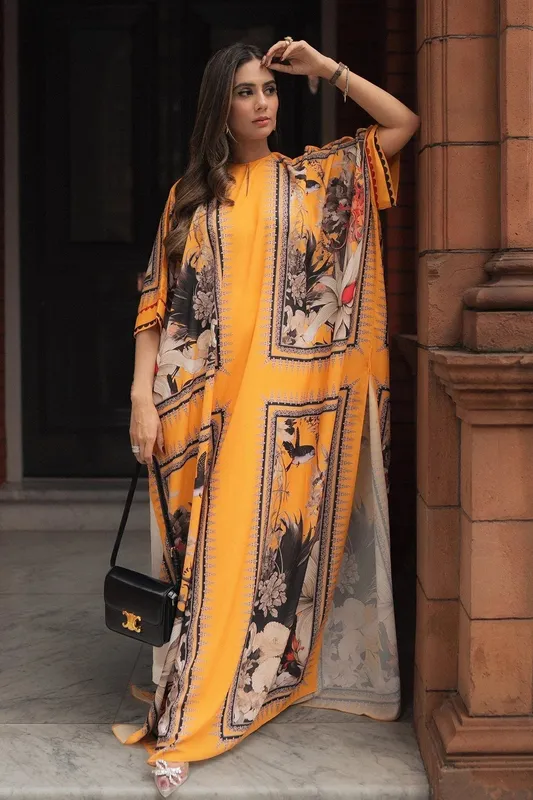 Erum Khan Mustard Yellow Georgette – view 1 – Poshaq