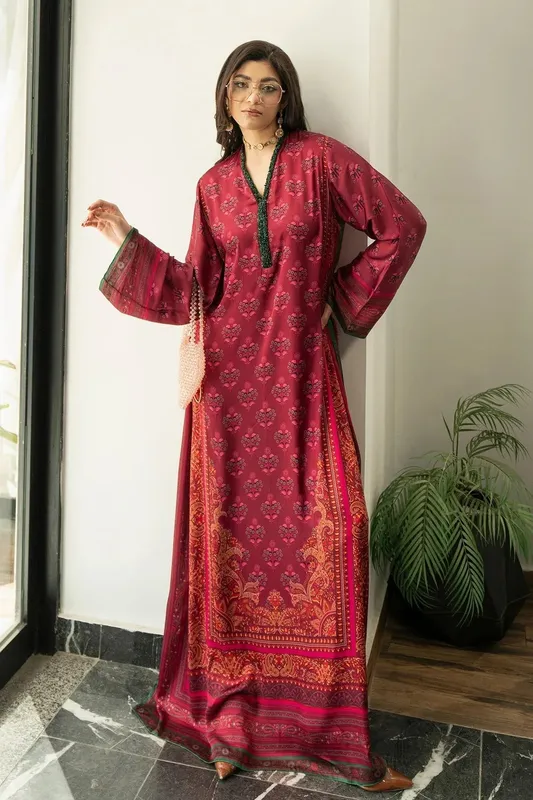 Erum Khan Eid Edit 25 Burgundy Silk – view 1 – Poshaq