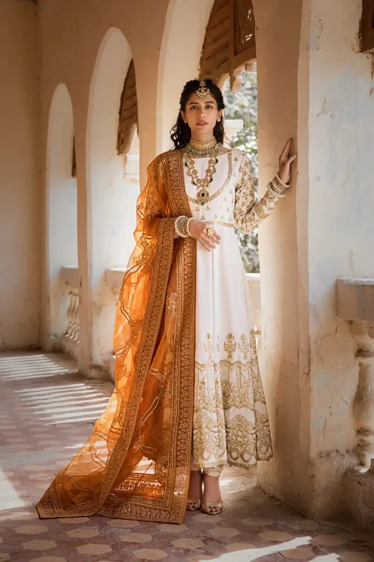 Erum Khan Umaima Eid Edit White Raw Silk – view 1 – Poshaq