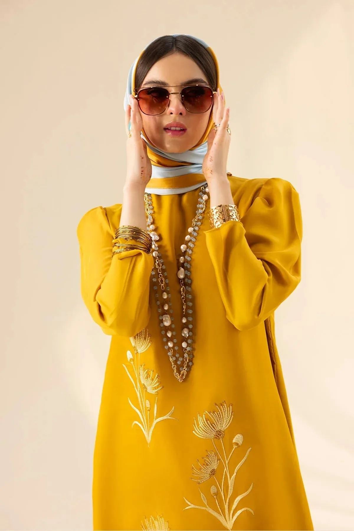 Erum Khan Lillia Summer Edit Gold Silk – view 3 – Poshaq
