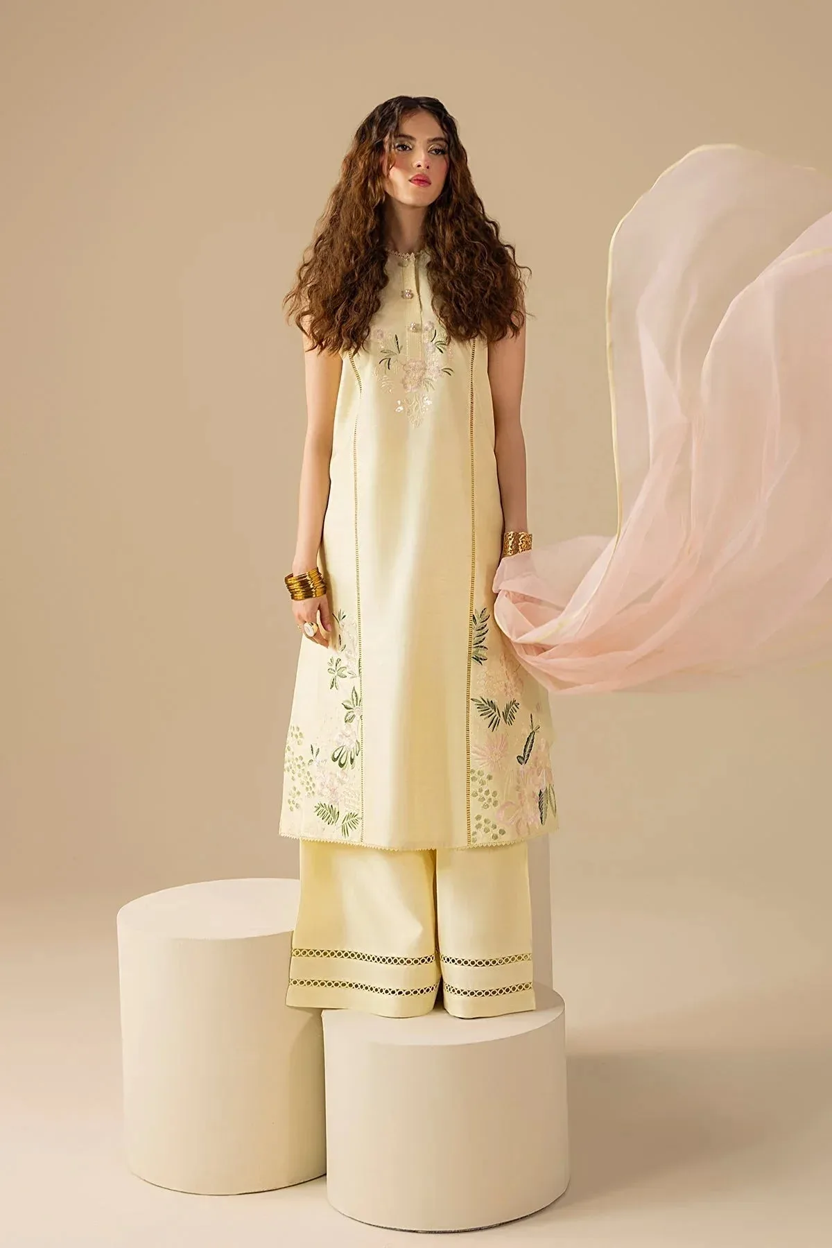 Erum Khan Lillia Summer Edit Cream Organza – view 1 – Poshaq