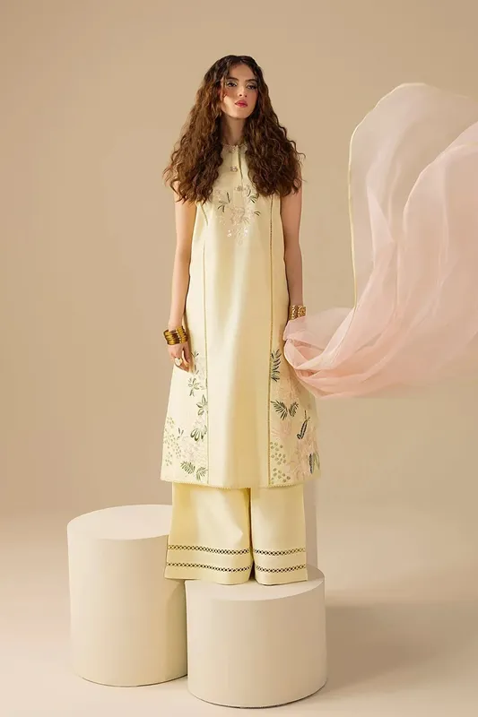 Erum Khan Lillia Summer Edit Cream Organza – view 1 – Poshaq