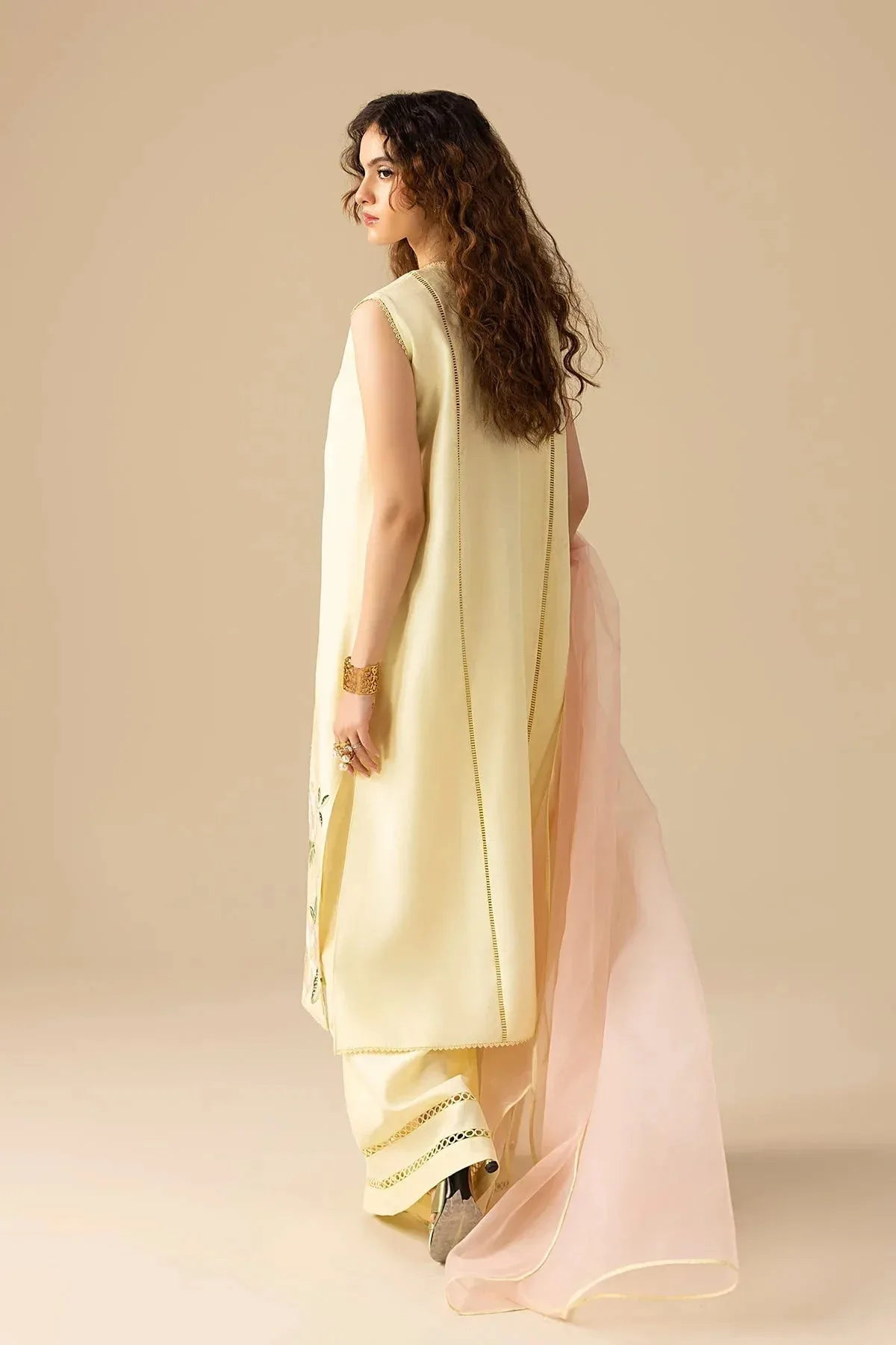 Erum Khan Lillia Summer Edit Cream Organza – view 2 – Poshaq