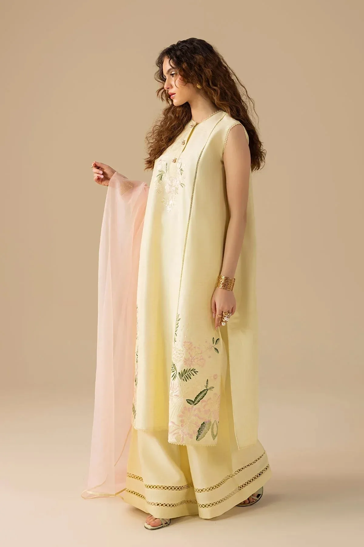Erum Khan Lillia Summer Edit Cream Organza – view 5 – Poshaq