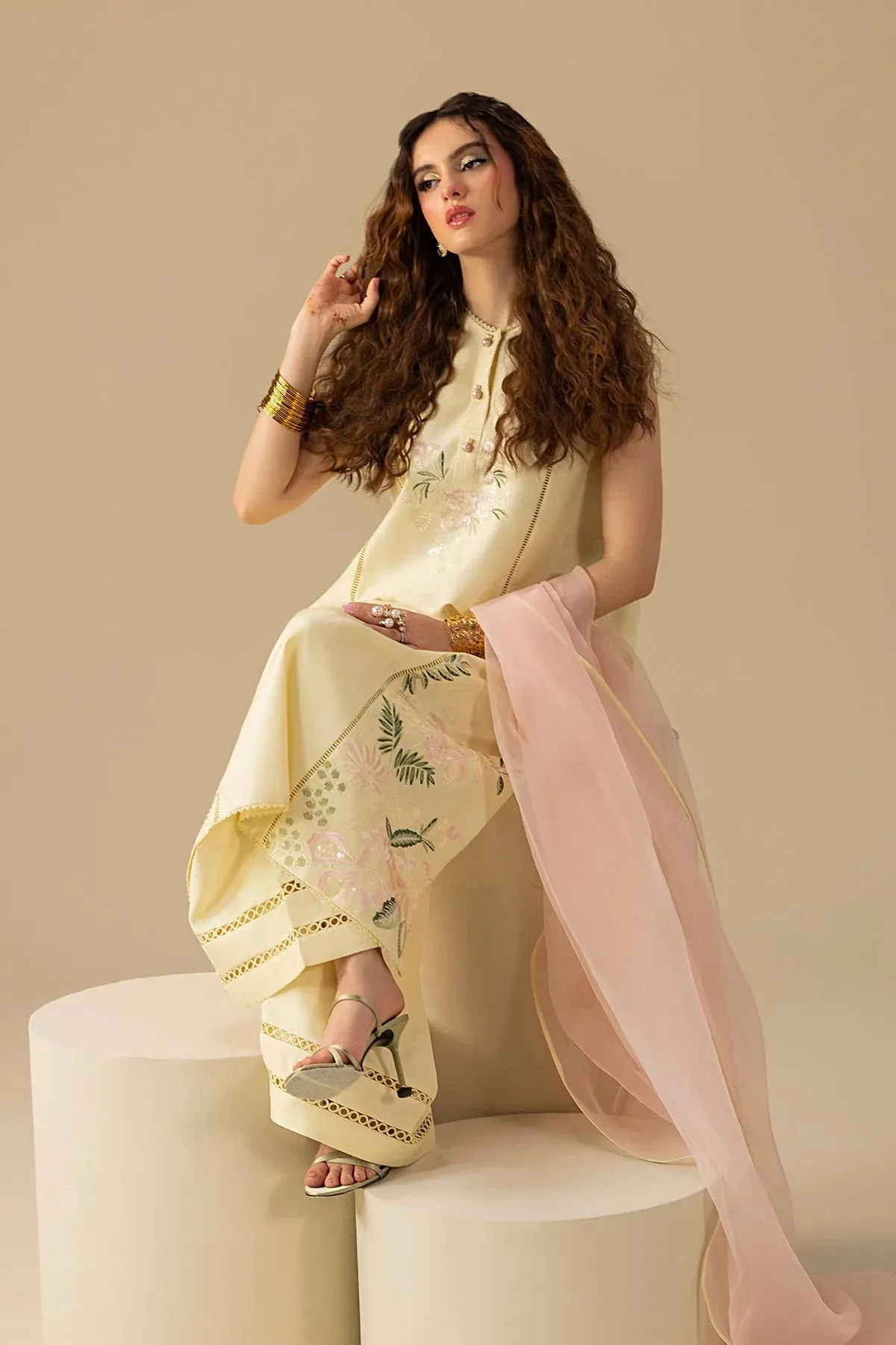 Erum Khan Lillia Summer Edit Cream Organza – view 6 – Poshaq