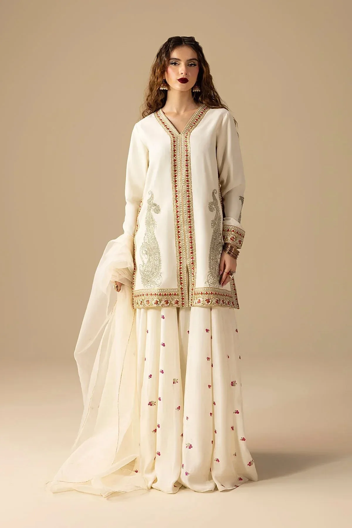 Erum Khan Lillia Summer Edit Off White Raw Silk – view 1 – Poshaq