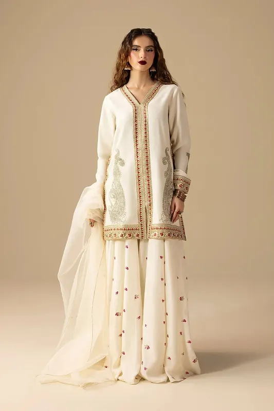 Erum Khan Lillia Summer Edit Off White Raw Silk – view 1 – Poshaq