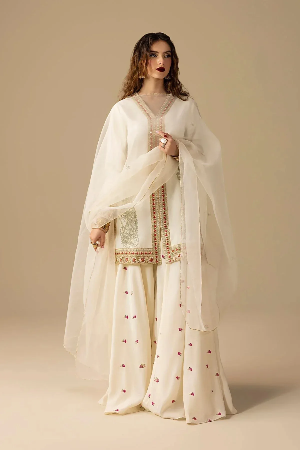 Erum Khan Lillia Summer Edit Off White Raw Silk – view 4 – Poshaq