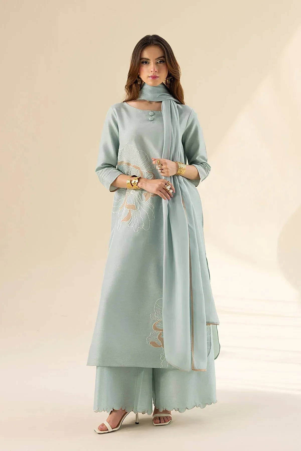 Erum Khan Lillia Summer Edit Ice Blue Silk – view 1 – Poshaq