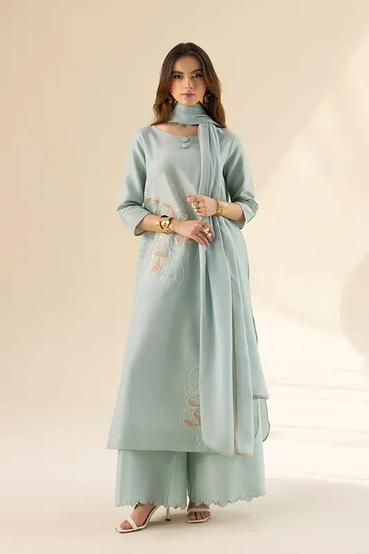 Erum Khan Lillia Summer Edit Ice Blue Silk – view 1 – Poshaq