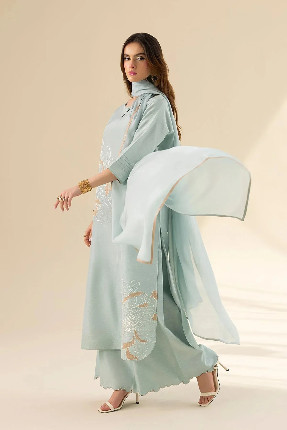 Erum Khan Lillia Summer Edit Ice Blue Silk – view 2 – Poshaq
