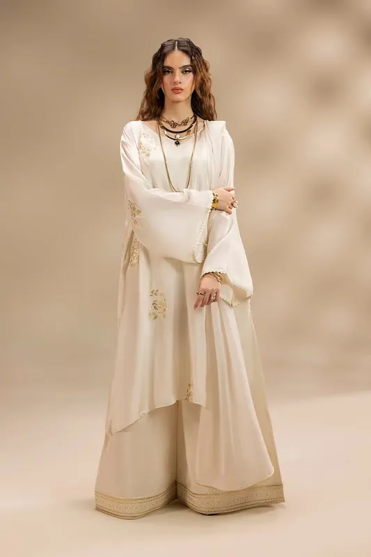 Erum Khan Lillia Summer Edit Off White Raw Silk – view 1 – Poshaq