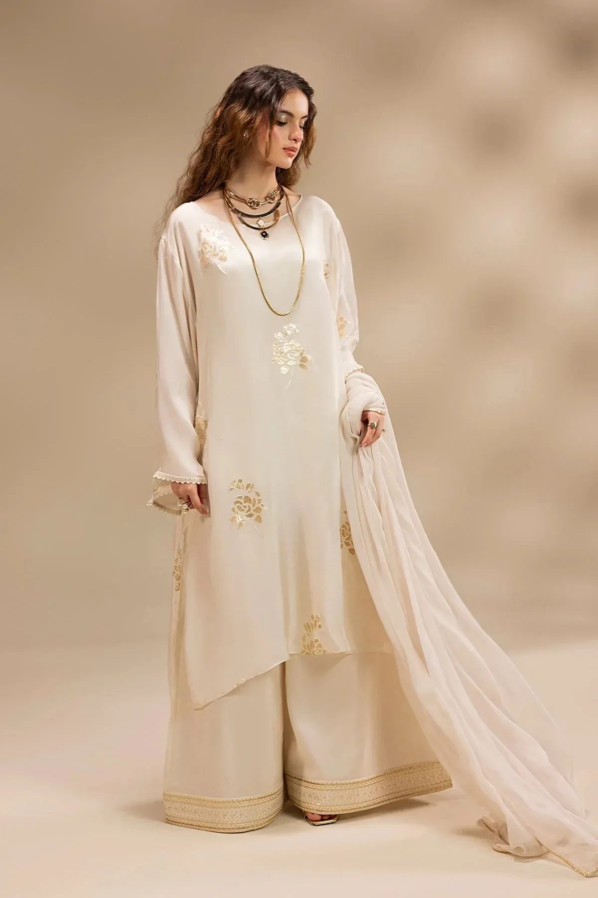 Erum Khan Lillia Summer Edit Off White Raw Silk – view 5 – Poshaq