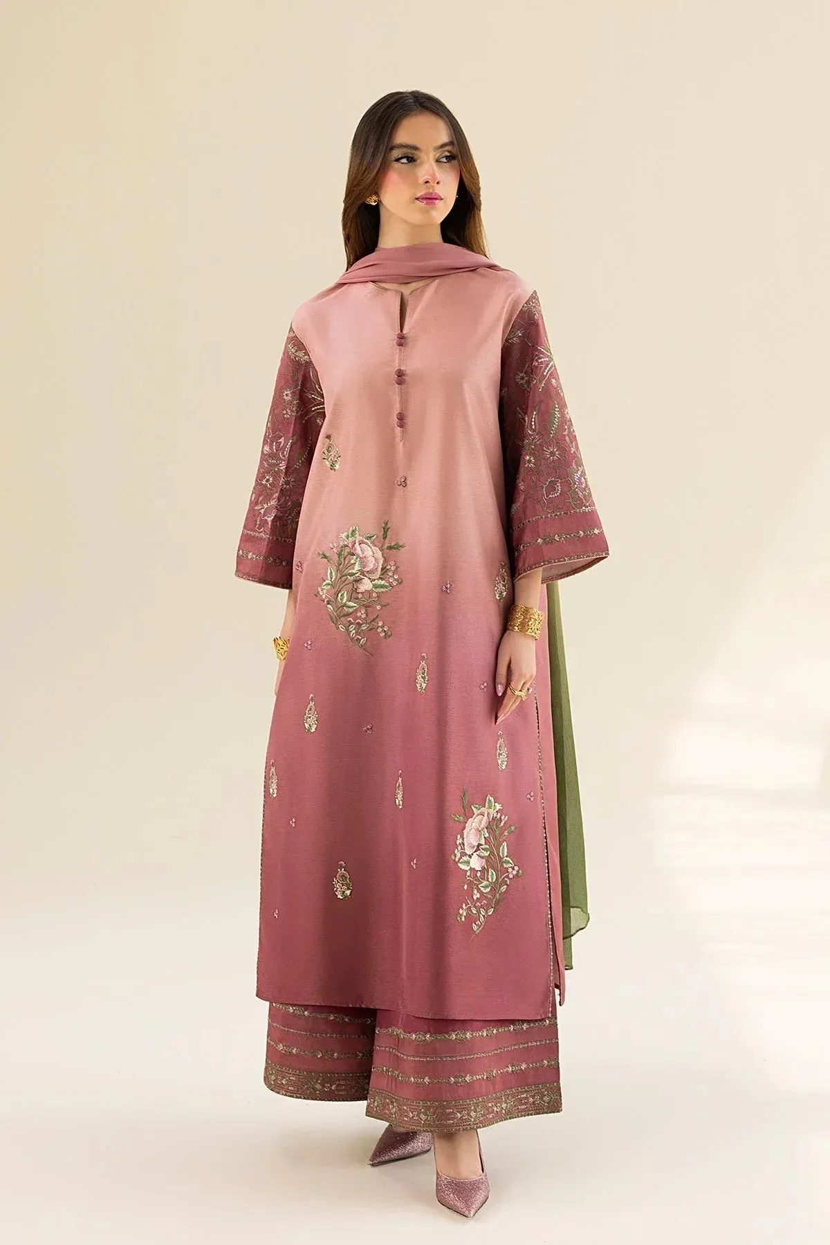 Erum Khan Lillia Summer Edit Tea Pink Organza – view 1 – Poshaq