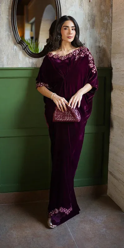 Erum Khan Velvet Wisper Dark Plum Velvet – view 1 – Poshaq
