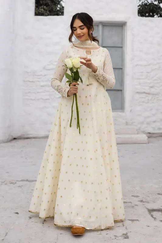 Erum Khan Ramadan Edition White Chiffon – view 1 – Poshaq